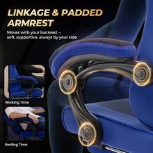 Fabric Gaming Chair With Footrest, Ergonomic Computer Desk Chair With Pocket Spring Cushion Home Office High Back Lumbar Support Heavy Duty Wide - Blue - View 3