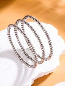 1pc Minimalist Stainless Steel Multi-Layer 18K Gold Plated Hoop Bracelet, Suitable For Women's Daily Wear, Vintage Multi-Layer Jewelry, Waterproof Non-Fading Women's Round Bracelet - Silver - View 11