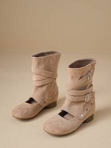 Women's 2026 Autumn/Winter New Detachable Inner Height-Increasing Ballet Tall Boots, 2-In-1 Mary Jane Shoes & Ankle Boots - Apricot - View 5