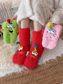1 Pair Of Women 3D Monster Plush Socks,Ugly‑Cute Pom‑Pom Decor Fuzzy Socks, Non‑Slip Socks. Home Floor Sleep Socks Winter Thick Warm Funny Socks. - Multicolor - View 8