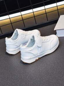 Children's Simple White Sneakers, Hook And Loop Easy On/Off, Soft Sole Fashionable Baby Spring/Autumn Casual Shoes - White - View 3