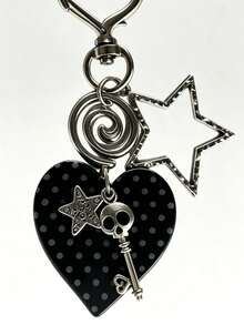 Gothic Heart Polka Dot Keychain, Skull Key Star Hollow Star Swirl Charm Key Ring, Y2K Aesthetic Bag Pendant Accessory With Heart‑Shaped Clasp - Multicolor - View 5
