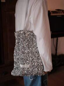 Túi tote đeo vai bằng canvas trang trí sequin thiết kế độc đáo cao cấp, túi xách nữ đi làm dung tích lớn, mẫu mới mùa thu 2026 - Bạc - Xem 3