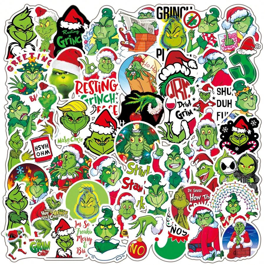 Hasbro 50pcs Christmas Monster Graffiti Stickers Cartoon Waterproof Stickers For Water Bottle, Luggage, Laptop, Car, Helmet - Multicolor - View 1