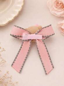 1pc Plush Bear Bow Hair Clip, Girls Flower Girl Vintage Crocodile Clip, Autumn Children's Daily Hair Accessory - Multicolor - View 7