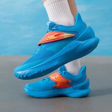 Under Armour Unisex Printed Tie-Up Velcro Basketball Shoes FLOW Midsole Lateral Support High-Traction Court Performance Sneakers - Orange/Blue - View 3