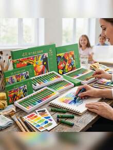 1 Set Dark Tone Oil Pastel Set, 48 Colors Professional Art Drawing Sticks, Soft Doodle Sticks, Suitable For Student Art Creation And Painting, Applicable For Coloring And Crayon Set - Sets - View 2