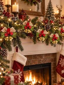 10/20pcs Christmas Gift Bow Decorations With Bells, Red & Green Color, Suitable For Christmas Tree, Wreath, Garland, Gift Box, Door Decor And Home Decoration - Multicolor - View 2