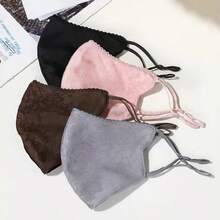 1pc Women's Vintage Solid Color Lace Warm Face Mask, Soft Breathable Washable Adjustable Ear Strap, Fashion Aesthetic Facial Accessory For Daily Wear - Multicolor - View 4