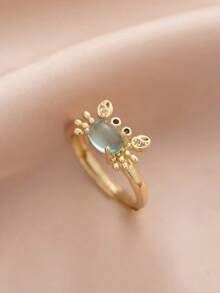 1pc Ins Style Crab Ring For Women, Fashionable Versatile Sparkling Rhinestone Luxury Niche Design - Gold - View 2