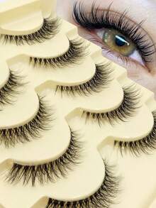 5 Pairs Angel Eyelashes Cat Eye Natural Faux Mink False Eyelashes - Transparent Stem Cartoon Eyelashes, Suitable For Cosplay - Reusable, Delicate, Daily, Big Eye Effect, Soft, Eyelash Extensions - Black - View 1