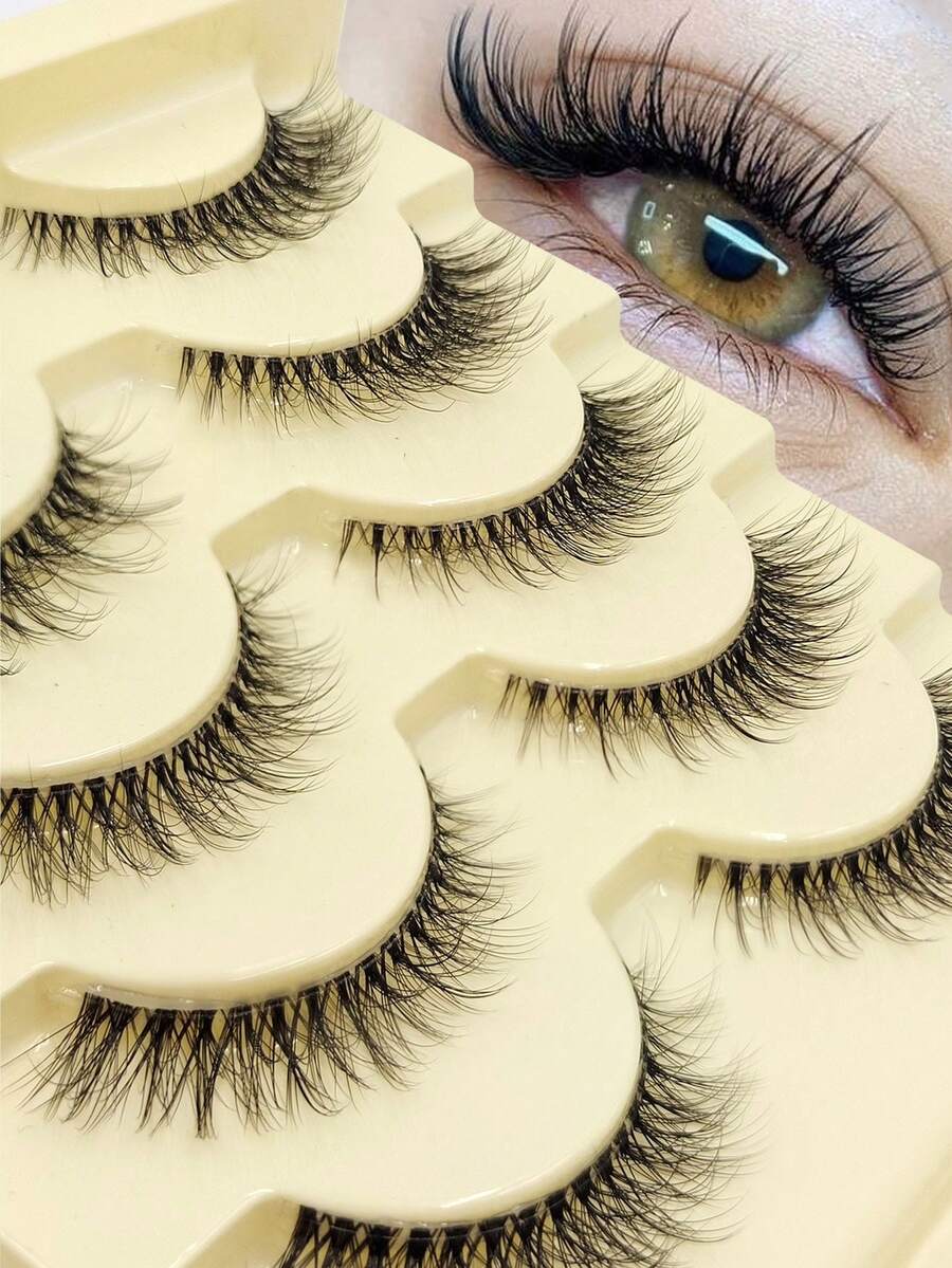 5 Pairs Angel Eyelashes Cat Eye Natural Faux Mink False Eyelashes - Transparent Stem Cartoon Eyelashes, Suitable For Cosplay - Reusable, Delicate, Daily, Big Eye Effect, Soft, Eyelash Extensions - Black - View 1