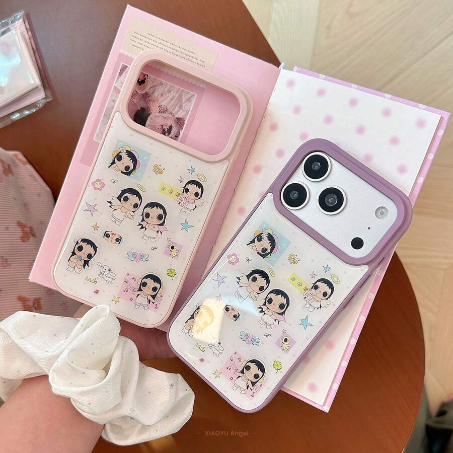 GUCADI Angel Girl Pattern Phone Case, Compatible With Apple 17 Pro Max, 18, 13, 16, Phones. Creative, Geometric, Korean Style, Cartoon, Color Block, Niche, Style - Pink - View 1