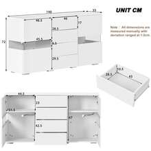 Flieks Matt & High Gloss White Sideboard Cabinet Storage Cupboard Unit  LED Lighted For Dining Room Living Room - White - View 3