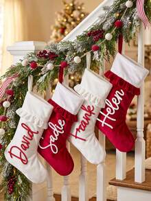 1pc Personalized Velvet Christmas Stocking, Customized Embroidered Name, Christmas Hanging Sock, Home Fireplace Decor, Family Holiday Gift, Festival Decoration, Christmas Gift - Multicolor - View 3