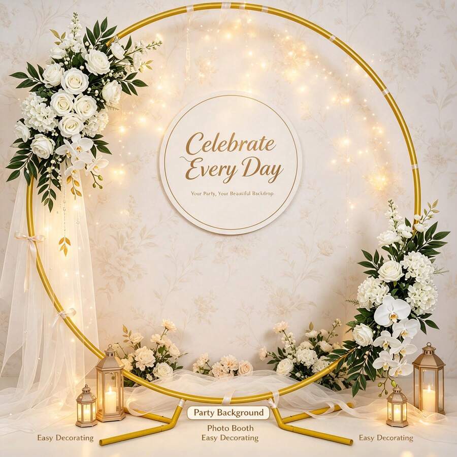 7.2FT Round Backdrop Stand, Circle Gold Balloon Wedding Arch Frame ...