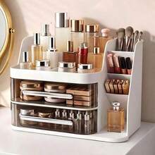 Large Capacity Makeup Organizer With Transparent Drawers, Multi-Compartment Desktop Cosmetic Box For Makeup, Skincare, Lipstick And Brush Storage - Multicolor - View 7
