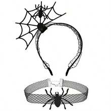 1pc Halloween Headband & Neck Collar Set, Spider Web Headband Party Festival Atmosphere Prop Hair Clip, Influencer Photo Costume Accessory - Multicolor - View 5
