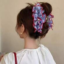 1 High-Quality Fabric Polka Dot Plaid Ruffled Hair Clip, Suitable For Various Occasions Such As Work, Dates, And Casual Wear - Multicolor - View 12