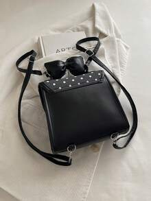 Cute Polka Dot Bow Fashionable New Highly Attractive Versatile Chic Personalized Backpack - Black - View 10
