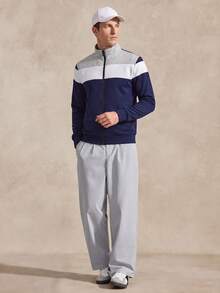 Courvante Sweatshirt Pria Motif Blok Warna dengan Resleting, Untuk Musim Gugur, Atasan Lengan Panjang, Tenis, Musim Dingin - Multi - View 2