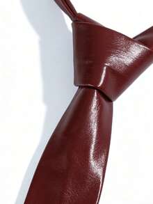 PU Leather Vintage Punk Style Handmade Tie - Wine Red - View 2