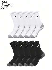 1/5/10/20 Pairs Men's Small Hook Pattern Mid-Calf Socks, Striped Sole Design, Simple Versatile, Comfortable Soft Sports Running Socks - Multicolor - View 11