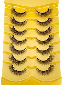 New 7 Pairs/Set Short 3D Faux Mink False Eyelashes, Russian DD Curl, Handmade, Natural Fluffy Dense, Full Strip False Eyelashes, Wholesale, Eye Makeup False Eyelashes - Black - View 2