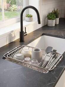 Expandable Sink Dish Drying Rack,Stainless Steel Over‑The‑Sink Dish Colander Basket,Adjustable Kitchen Sink Drain Basket For Plates, Bowls,Cups,Fruits Vegetables Washing Sink Colander, Stainless Steel Sink Drain Basket - Multicolor - View 5