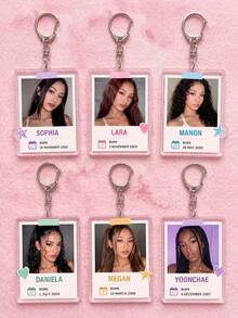 6Pcs KATSEYE Girl Group Member Themed Photo Paper And Birthday Date Acrylic Keychains, Including Sophia, Lara, Manon, Daniela, Megan And Yoonchae Member Exclusive Designs, Fashionable Bag Charms, Suitable For Fan Gifts, Support Collection, All Season Use. - Multicolor - View 5