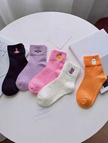 5 Pairs Unisex Halloween Terry Socks With Embroidered Halloween Patterns, Soft And Comfortable, Suitable For Halloween Party Wear - Multicolor - View 3