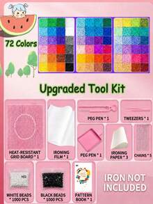 24/48/72/96 Colors Fuse Bead Craft Kit, Includes Square Pegboard, Multi-Layer Storage Box, Ironing Paper, Keychain, Decorative Accessories And Hanging Rope, DIY Bead Art Craft Kit, Suitable For Holiday, Celebration, Birthday And Valentine's Day Gifts - Multicolor - View 14