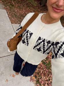 Sweater Rajut Bunga 3D Kasual Wanita untuk Musim Gugur dan Musim Dingin, Lengan Panjang, Kerah Bulat, Atasan Longgar, Nyaman, dan Modis. - Putih - View 7