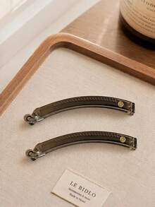 1/3pcs Elegant Curved Banana Hair Clips, Non-Slip Ponytail Clips, Classic Black Grey Tortoise Shell With Luxury Metal Logo, Suitable For Women's Daily Use - Multicolor - View 8
