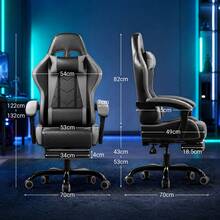 DEVOKO Gaming Chair - Ergonomic Gaming Chair With Footrest And Lumbar Support, Height Adjustable, Padded, 150 Kg Capacity, PC Swivel Chair, Black - Grey - View 7