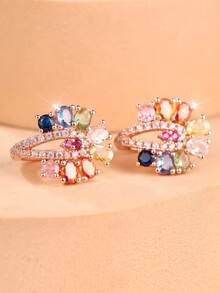 1 Elegant And Exquisite Women's Ring With A Mixed-Setting Of Colored Cubic Zirconia-Perfect For Everyday Wear And Special Occasions - Rose Gold - View 3