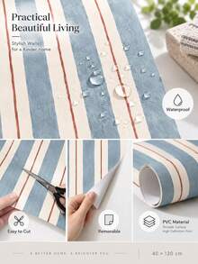 SUPSTICKER Vintage Hand-Painted Contrast Striped Torn Collage Wallpaper, Removable PVC Self-Adhesive Wall Sticker, 15.75*47.24 Inches/15.75*118.11 Inches, Suitable For Home Decor - Striped - View 4