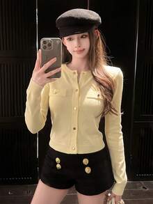 Autumn/Winter New Korean Style Sweet Casual Knit Cardigan For Women, Versatile For Daily Commute Fall - Yellow - View 3