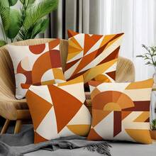 4pcs Gentle Warm Brown Abstract Geometric Color Block Pattern Cushion Covers, Single-Sided Printed Skin-Friendly Peach Skin Velvet Material, 45*45CM Throw Pillow Covers Suitable For Indoor Decor, Party Decoration, Decorative Cushion Covers Gift, Pillow Inserts Not Included - Multicolor - View 5