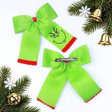 The Grinch Christmas Green Large Bow Hair Clip, Smiling Face Hair Tie Set, Half-Up Hair Accessory, Halloween Christmas Party Styling Hair Ornament, Holiday Atmosphere Photo Prop, Creative Niche Holiday Gift Accessory - Multicolor - View 2