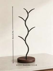 Tree-Shaped Black Metal Mug Holder With Solid Wood Base, Decorative Countertop Coffee Cup Display Rack, Suitable For Kitchen Counter, Dining Table, Home Decor - Black - View 10
