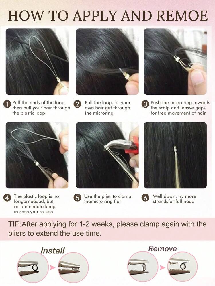 Micro Link Human Hair Extensions Natural Black Straight 12-22 Inches Invisible Micro Bead Thickened Micro Ring Hair Extensions Micro Ring Hair Extensions Suitable For Women's Daily Party Wedding Holiday Halloween Dress Up - S1B - View 10