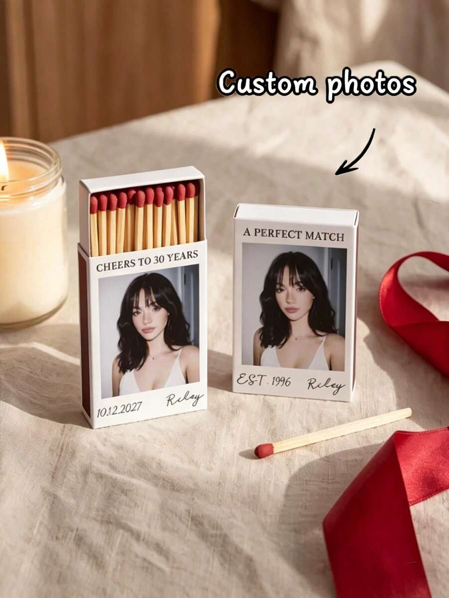 Custom Matchbox, Personalized Wedding Party Matchbox (Matchbox Only, Matches Not Included). Customizable With Images, Logos And Text, Suitable For Weddings, Various Parties, Birthday Celebrations, Anniversary Souvenirs, Event Favors - Multicolor - View 1