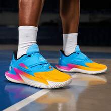 Under Armour Unisex Gradient Velcro Basketball Shoes, Shock-Absorbing, Anti-Torsion, Non-Slip Indoor Court Performance Sneakers - Blue/Orange/Pink - View 2
