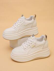 Women's Fashion Thick Sole Athletic Shoes Lace-Up Versatile Casual Sneakers - Apricot - View 1