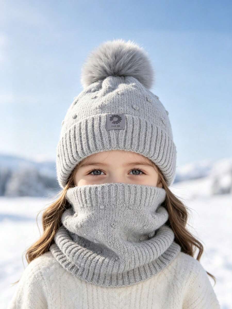 2pcs/Set Autumn/Winter Kids Hat & Scarf Set, Fashion Minimalist Ear-Protective Knitted Hat, Unisex Baby Daily Wear Thickened Warm Pullover Beanie - 2PC - View 1