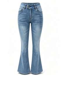 Street Fashion Y2K Tight Low-Waist Flare Jeans Casual Fall - Light Wash - View 5