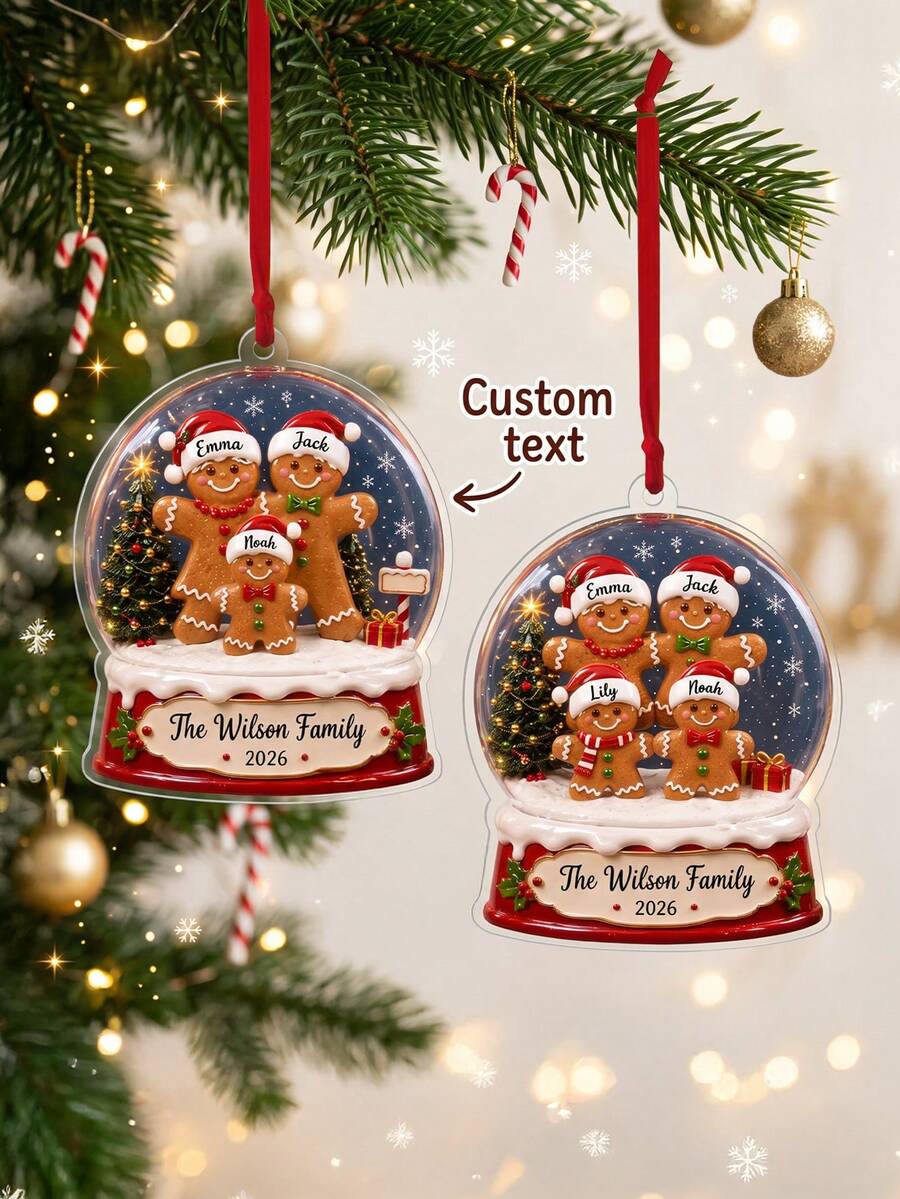 1pc Personalized Gingerbread Christmas Family Ornament, Custom Text Gingerbread Family Ornament,Unique Xmas Holiday Gift For Loved‑Ones, Home Christmas Decoration - Multicolor - View 1