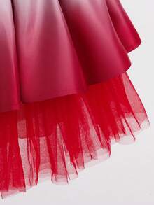 Young Girl Halloween Dress, Puff Short Sleeve Ruffle Collar Red & White Gradient Cake Mesh Skirt, Girls Halloween Party Dress - Multicolor - View 6