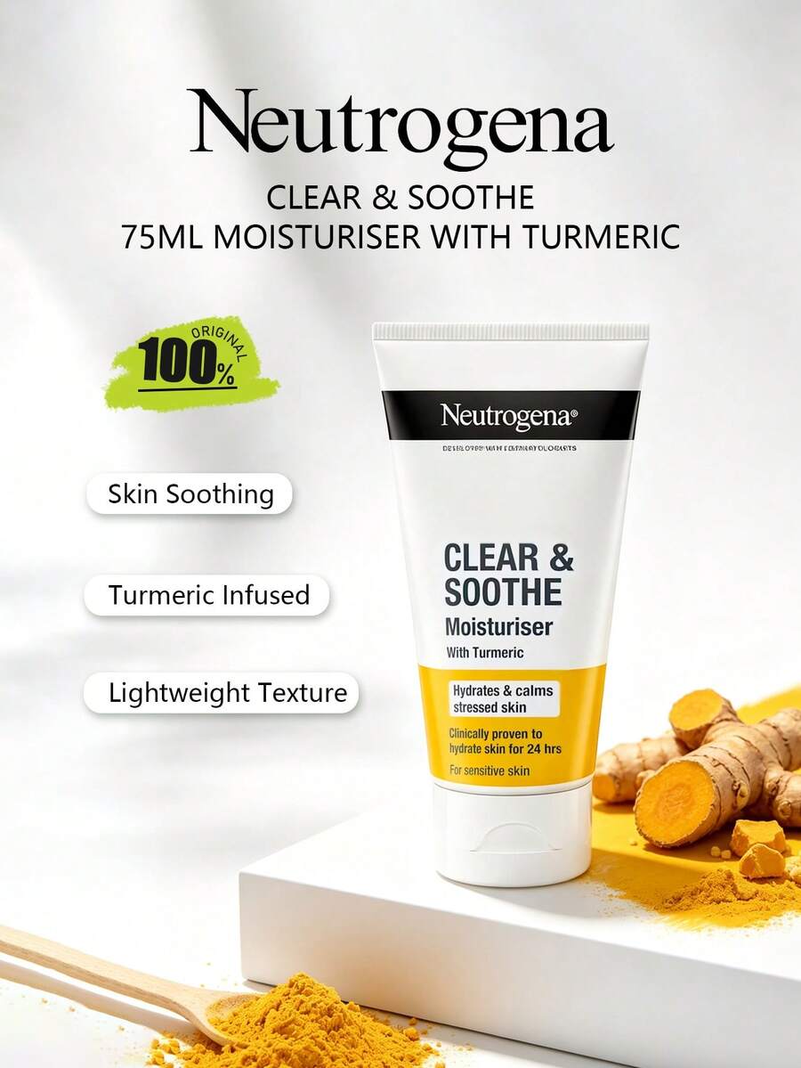 Neutrogena CLEAR & SOOTHE 75ML 薑黃保濕乳，舒緩柔膚保濕霜，舒緩並軟化肌膚，深層補水，輕盈不油膩，適合敏感肌，日常使用